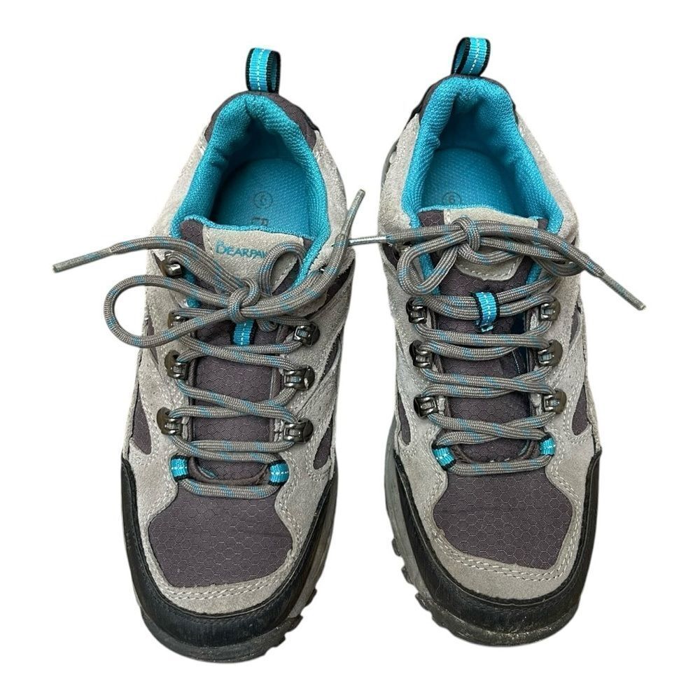 Bearpaw Women’s Hiking Shoes Gray Teal Trail Outdoor Lace Up Size 6